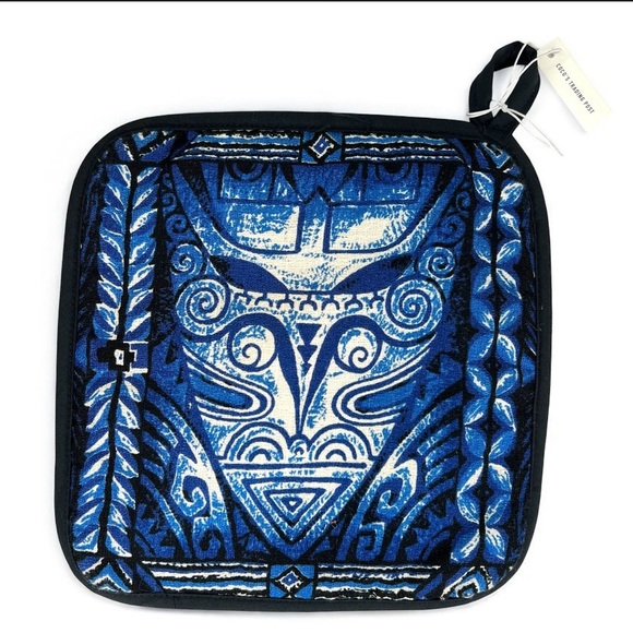 Vintage Hawaiian Pot Holder Blue Polynesian Tribal From Coco’s Trading Post Oahu - Picture 1 of 4
